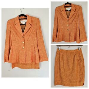 ESCADA Margaretha Ley Vintage Orange Linen Silk Skirt Suit Blazer 2 Piece Set 36